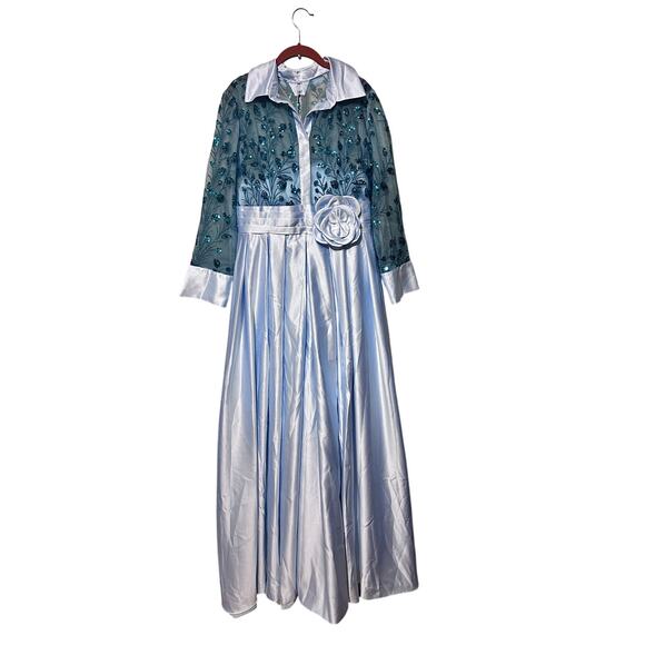 TS Couture Lin Ting Evening Gown Sky Blue Sequin Lace Satin A-Line With Tags - Picture 2 of 10